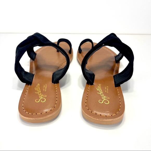 Seychelles Flat Slide Sandal Size 6.5 Black Leather Ring-Toe Padded Footbed New - Picture 15 of 16